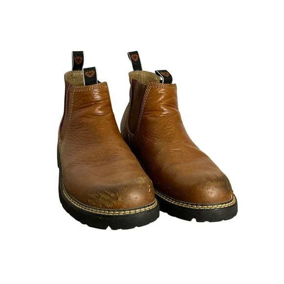 Ariat Men's Leather Work Chelsea Boots Brown Pull-On Slip-On US 11D Rugged Sole - Picture 3 of 12